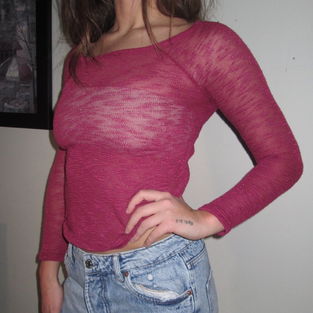 Burgundy Mesh Long Sleeve Tee